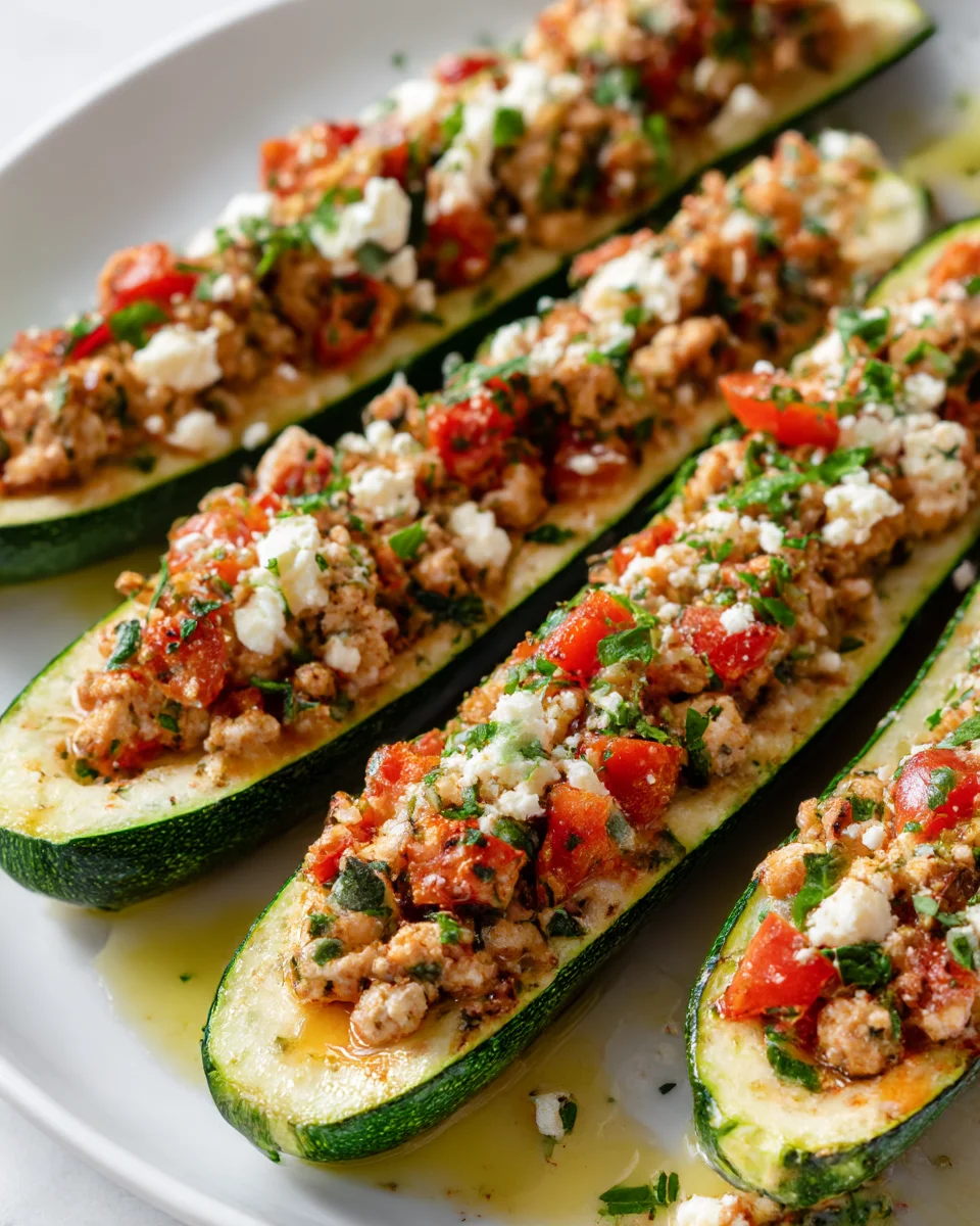 Greek Chicken Stuffed Zucchini Boats