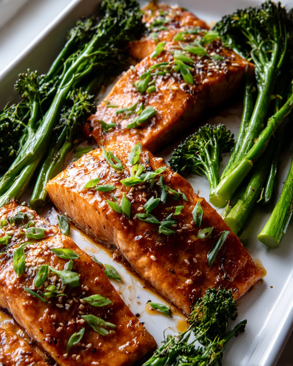 Honey Garlic Salmon Sheet Pan Recipe with Roasted Broccolini