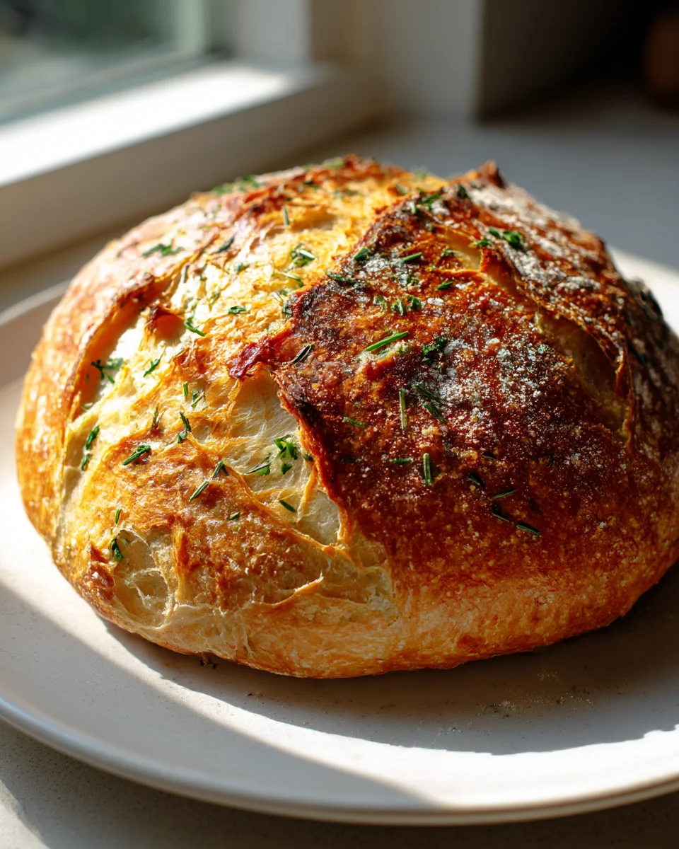 Garlic Herb Dutch Oven Bread: Easy, No-Knead Recipe!