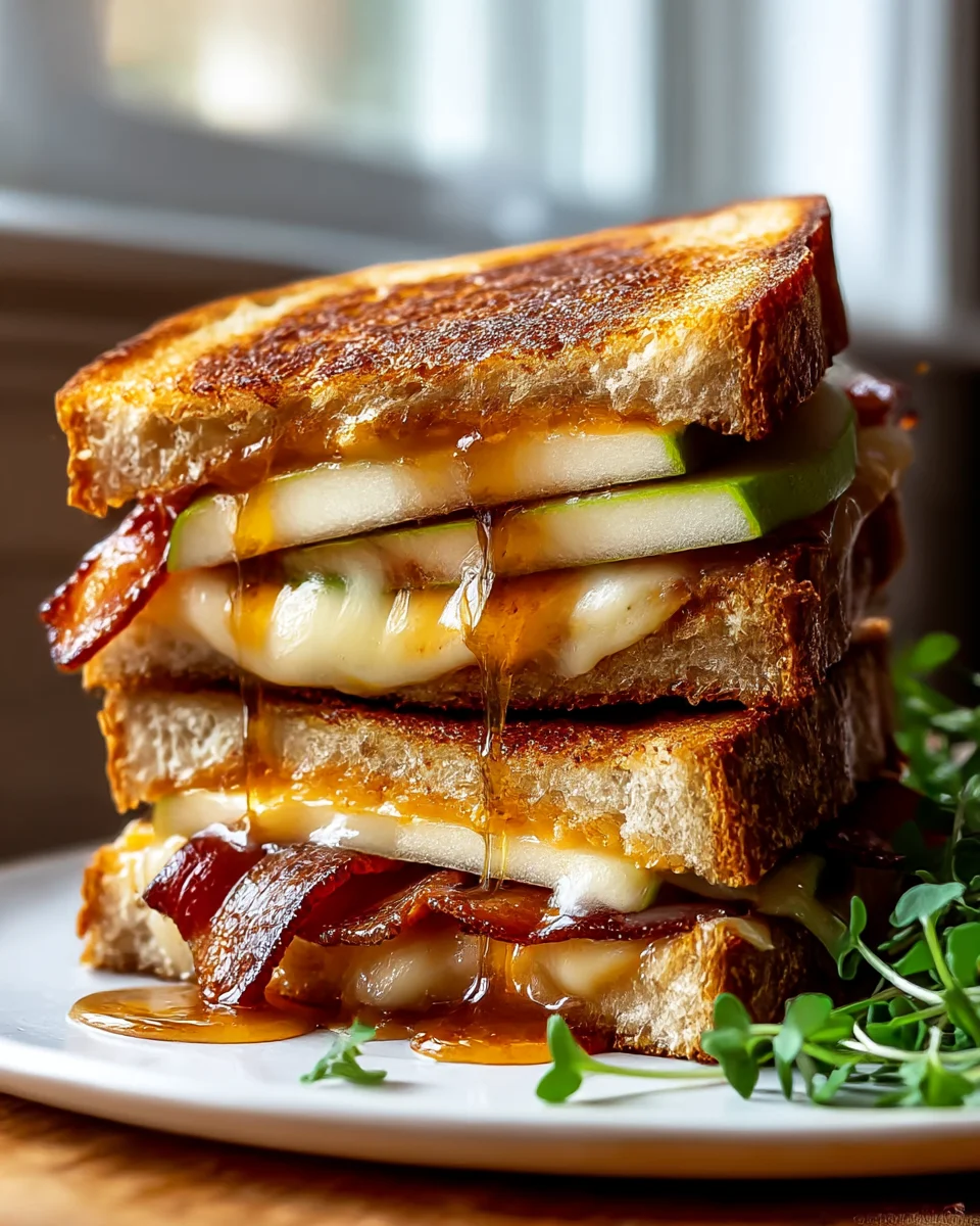 Hot Honey Apple Cheddar Beef Bacon Grilled Cheese Delight
