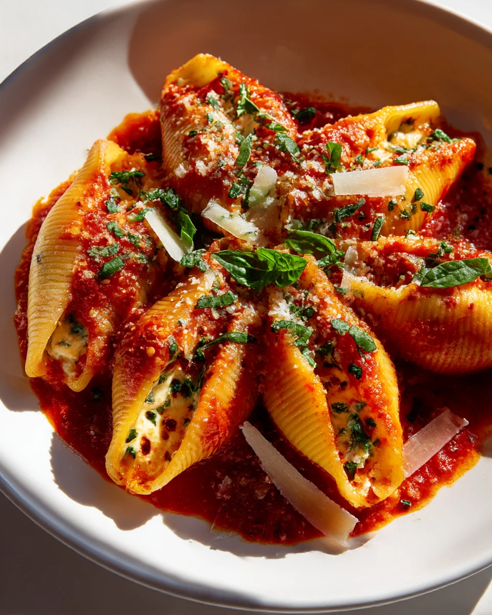 Spicy Burrata Stuffed Shells in Garlic Tomato Sauce Recipe