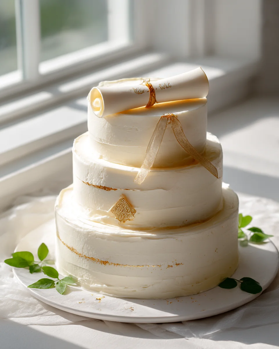 Graduation Layer Cake with Diploma and Gold Accents