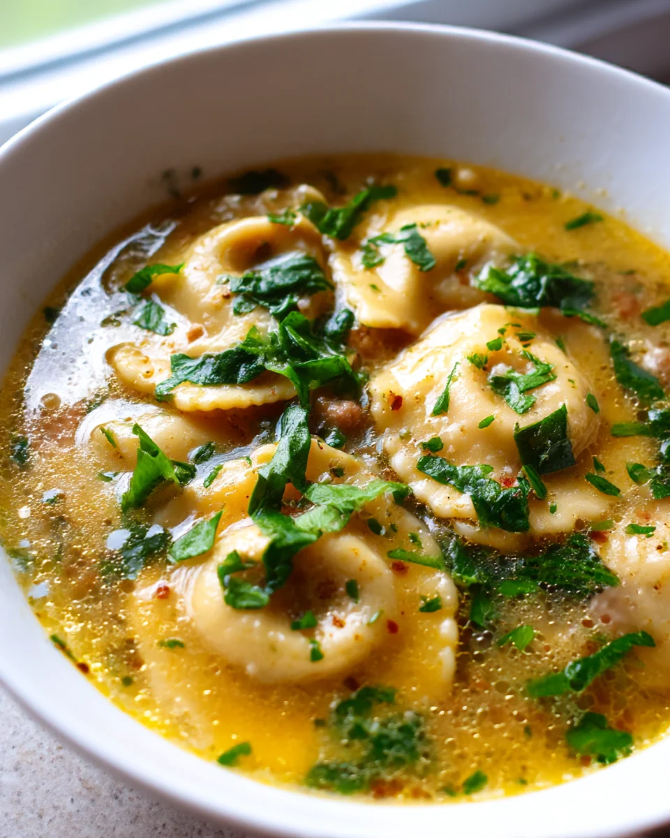 Savory Beef Sausage and Non-Alcoholic Ale Ravioli Soup Recipe
