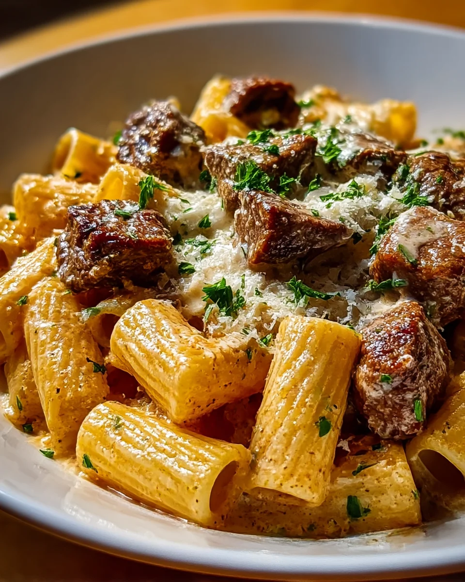 Cajun Steak Tips with Creamy Rigatoni