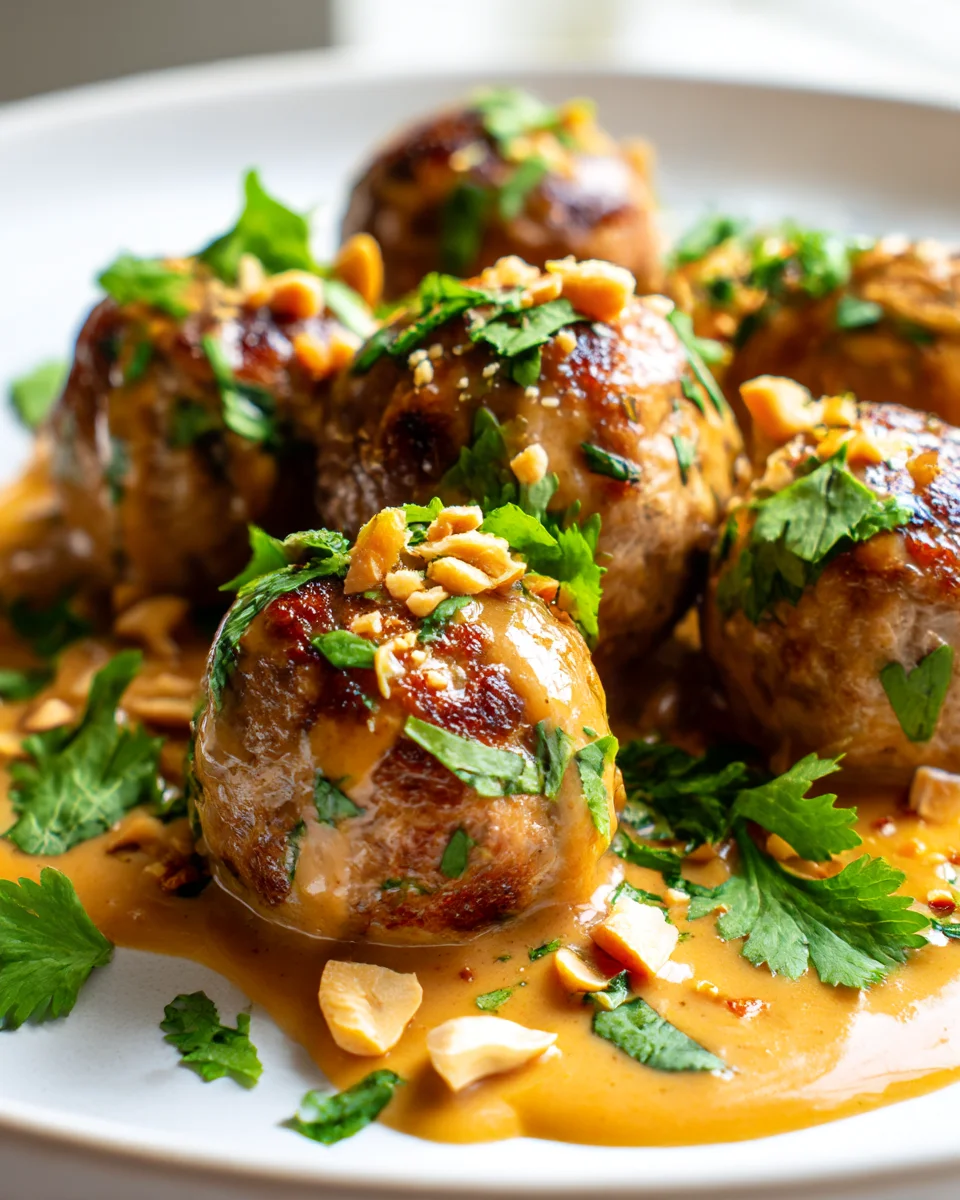 Savory Thai Chicken Meatballs with Creamy Peanut Sauce