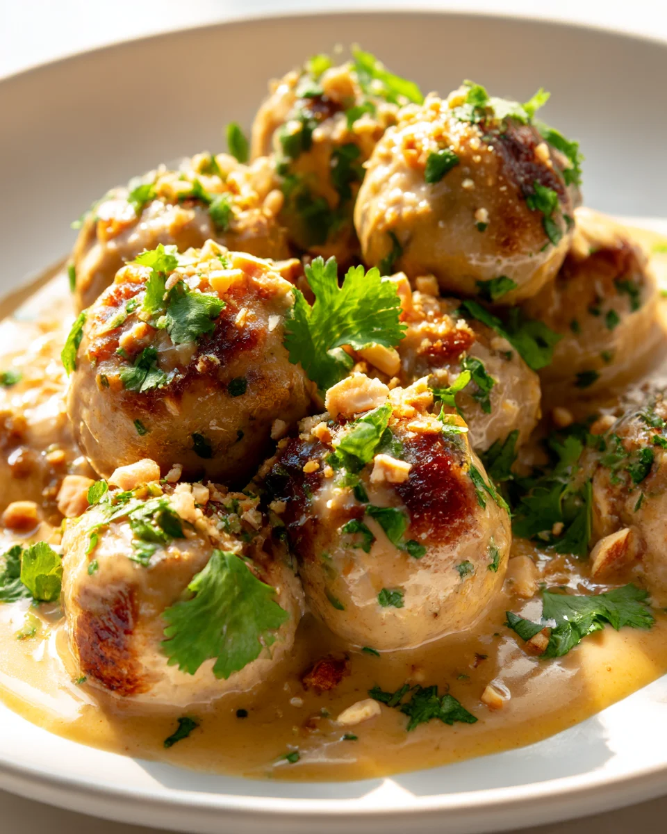 Savory Thai Chicken Meatballs with Creamy Peanut Sauce